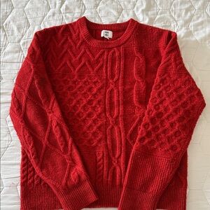Men's Classic Red Cable Knit Crewneck Sweater